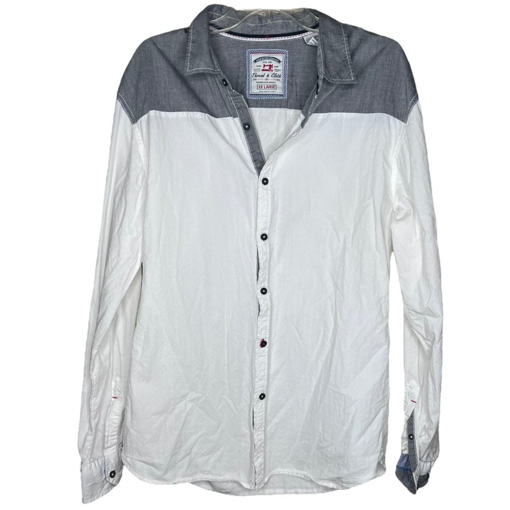 Thread and Cloth Men’s Collared Long Sleeve Shirt Button Up Gray White Size XXL